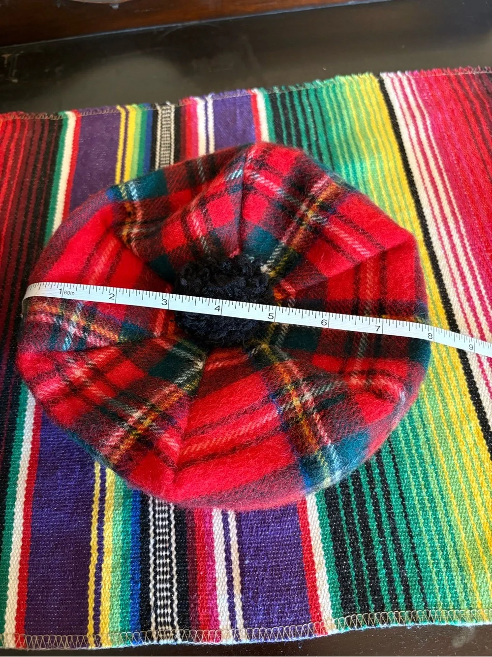 💯% Edinburgh Red Plaid Wool Tam Hat with Black Pom